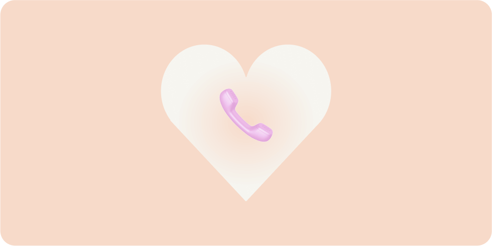 Пастельно-розовая телефонная трубка, расположенная внутри мягкого белого сердца на персиковом фоне, символизирует общение и тепло. Тон нежный и ласковый.